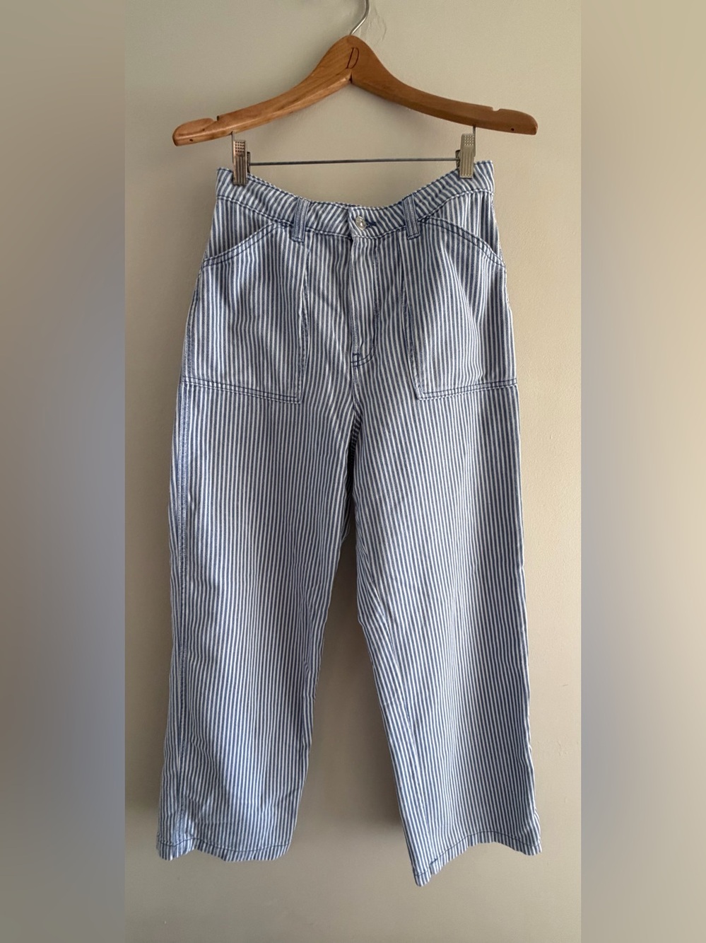 Divided H&M Striped Carpenter Pants Size 6 Blue White